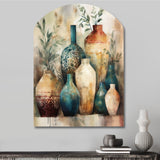 Green And Orange Artisanal Boho Pottery I - Asymmetric Metal Wall Art