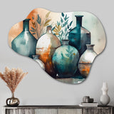 Green And Orange Artisanal Boho Pottery II - Asymmetric Metal Wall Art