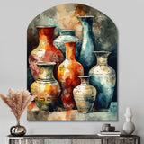 Orange And Green Boho Pottery - Asymmetric Metal Wall Art