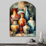 Orange And Green Boho Pottery - Asymmetric Metal Wall Art