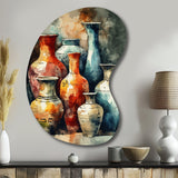 Orange And Green Boho Pottery - Asymmetric Metal Wall Art