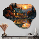 Autumn Sunset Cottage I - Asymmetric Metal Wall Art