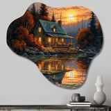 Autumn Sunset Cottage I - Asymmetric Metal Wall Art