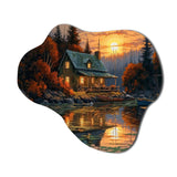 Autumn Sunset Cottage I - Asymmetric Metal Wall Art