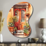 Red And Beige Garden Door Gateway - Asymmetric Metal Wall Art