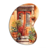 Red And Beige Garden Door Gateway - Asymmetric Metal Wall Art