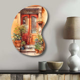 Red And Beige Garden Door Gateway - Asymmetric Metal Wall Art