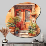 Red And Beige Garden Door Gateway - Asymmetric Metal Wall Art