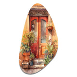 Red And Beige Garden Door Gateway - Asymmetric Metal Wall Art