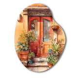 Red And Beige Garden Door Gateway - Asymmetric Metal Wall Art