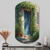 Blue And Beige Nature'S Front Door Greeting I - Asymmetric Metal Wall Art