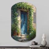 Blue And Beige Nature'S Front Door Greeting I - Asymmetric Metal Wall Art