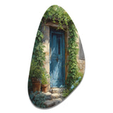 Blue And Beige Nature'S Front Door Greeting I - Asymmetric Metal Wall Art