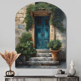 Blue And Beige Nature'S Front Door Greeting II - Asymmetric Metal Wall Art