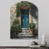 Blue And Beige Nature'S Front Door Greeting II - Asymmetric Metal Wall Art