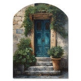 Blue And Beige Nature'S Front Door Greeting II - Asymmetric Metal Wall Art