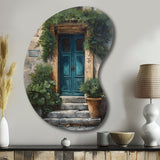 Blue And Beige Nature'S Front Door Greeting II - Asymmetric Metal Wall Art