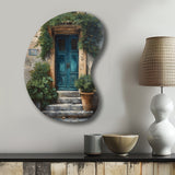 Blue And Beige Nature'S Front Door Greeting II - Asymmetric Metal Wall Art