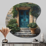 Blue And Beige Nature'S Front Door Greeting II - Asymmetric Metal Wall Art