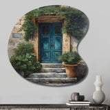 Blue And Beige Nature'S Front Door Greeting II - Asymmetric Metal Wall Art