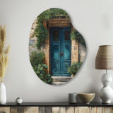 Blue And Beige Nature'S Front Door Greeting II - Asymmetric Metal Wall Art