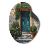 Blue And Beige Nature'S Front Door Greeting II - Asymmetric Metal Wall Art