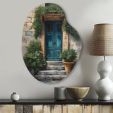 Blue And Beige Nature'S Front Door Greeting II - Asymmetric Metal Wall Art