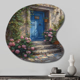 Blue And Pink Garden Door Gateway I - Asymmetric Metal Wall Art