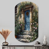 Blue And Green Garden Door Gateway - Asymmetric Metal Wall Art