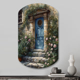 Blue And Green Garden Door Gateway - Asymmetric Metal Wall Art