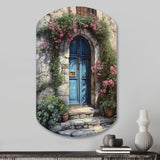 Blue And Pink Garden Door Gateway II - Asymmetric Metal Wall Art