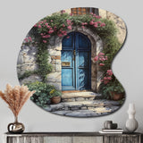 Blue And Pink Garden Door Gateway II - Asymmetric Metal Wall Art