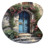 Blue And Pink Garden Door Gateway II - Asymmetric Metal Wall Art