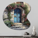 Blue And Pink Garden Door Gateway II - Asymmetric Metal Wall Art