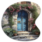 Blue And Pink Garden Door Gateway II - Asymmetric Metal Wall Art