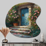 Blue And Pink Garden Door Gateway III - Asymmetric Metal Wall Art