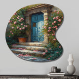 Blue And Pink Garden Door Gateway III - Asymmetric Metal Wall Art