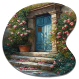 Blue And Pink Garden Door Gateway III - Asymmetric Metal Wall Art