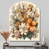 Cream And Orange Flowers Bouquet Interpretation I - Asymmetric Metal Wall Art