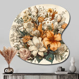 Cream And Orange Flowers Bouquet Interpretation I - Asymmetric Metal Wall Art