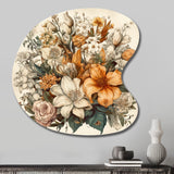 Cream And Orange Flowers Bouquet Interpretation I - Asymmetric Metal Wall Art