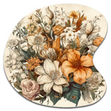 Cream And Orange Flowers Bouquet Interpretation I - Asymmetric Metal Wall Art