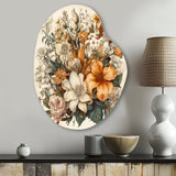 Cream And Orange Flowers Bouquet Interpretation I - Asymmetric Metal Wall Art