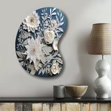 White And Blue Flowers Bouquet Elegance - Asymmetric Metal Wall Art