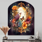 Antique Floral Mirror With Butterflies I - Asymmetric Metal Wall Art