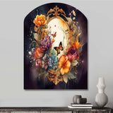 Antique Floral Mirror With Butterflies I - Asymmetric Metal Wall Art