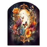 Antique Floral Mirror With Butterflies I - Asymmetric Metal Wall Art