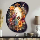 Antique Floral Mirror With Butterflies I - Asymmetric Metal Wall Art