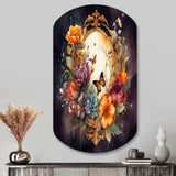 Antique Floral Mirror With Butterflies I - Asymmetric Metal Wall Art