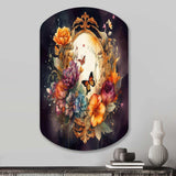 Antique Floral Mirror With Butterflies I - Asymmetric Metal Wall Art